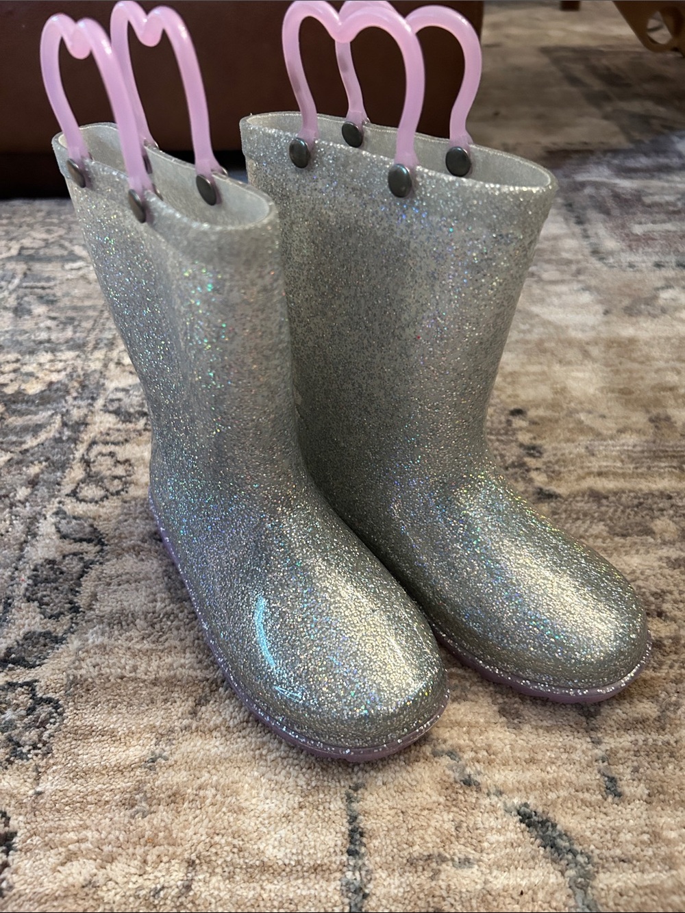 Sparkly Silver Glitter Rain Boots - little Girls 10